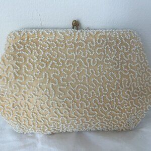 Pearl embroidered handmade in Belgium small purse, bridal, romantic